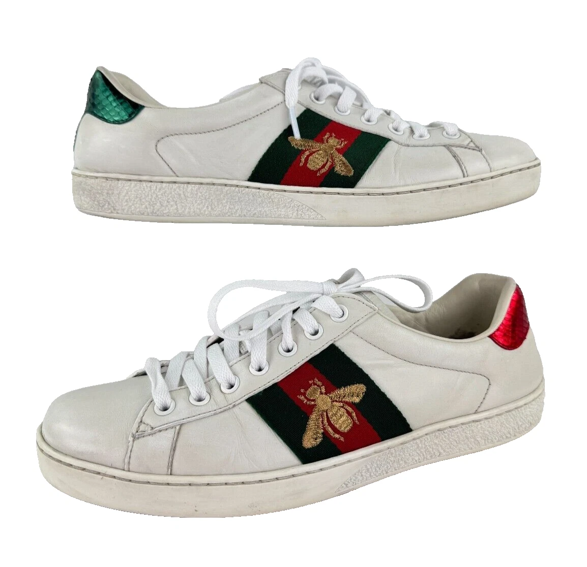 Baskets basses Gucci Auth hommes 7 US 6,5 UK 40,5 EU cuir blanc Web abeille as