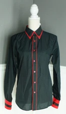 NEW VSKA Mens Casual Button Down Shirt 19" Pit to Pit Anime Goth Black Red Trim