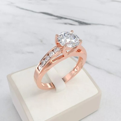 14k Rose Gold Plated 2.00CT Round Cit Moissanite Engagement Wedding Channel Ring