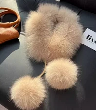  100% Real fox fur collar neck wrap /scarf women Neckerchief collar Pompom 