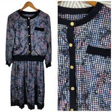 Vintage Shirt Dress size 8/10 Work Stranger Things Pleated Skirt Houndstooth