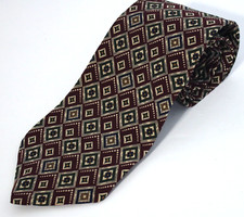 Vintage Chaps Ralph Lauren Mens Tie Dark Red Geometric Pattern All Silk USA Made