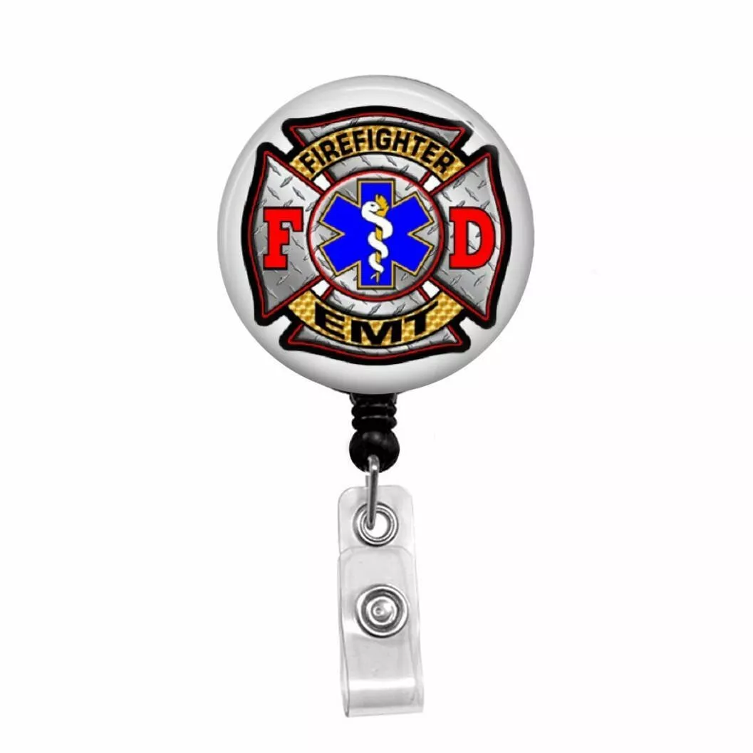 Firefighter EMT Retractable Badge Holder Badge Reel Lanyards