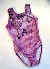 GK ELITE Leotard GYMNASTICS Purple PEARLS & BOWS Bodysuit TANK LEO Size: AXS