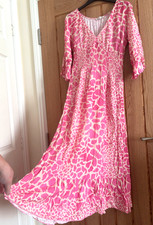 New Collection Pink Cream Animal Print Midi Length Dress, approx 12