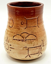 VINTAGE NATIVE AMERICAN SYMBOLS OF CAVE DRAWINGS VASE-SIGNED