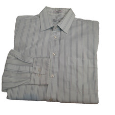 Christian Dior Shirt Mens 15.5 32-33 Blue stripes Dress Button Down Made USA
