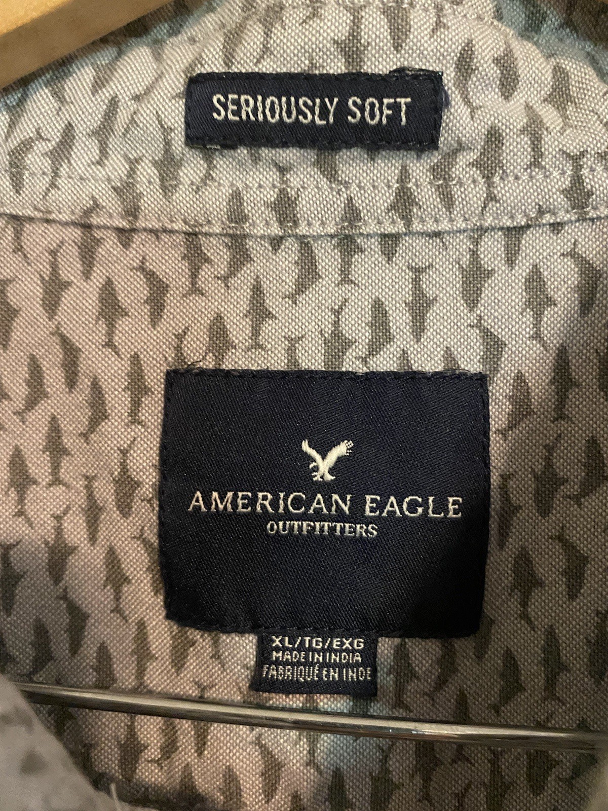 American Eagle Fray Shark Pattern Button Down Shi… - image 4