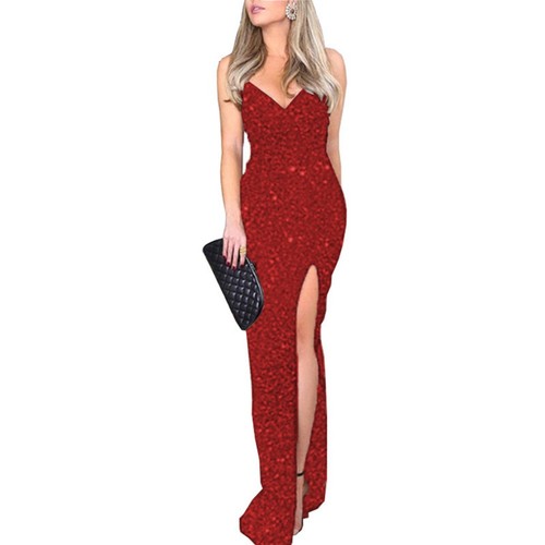 Stylisches Abendkleid für Damen ärmellos mit Pailletten und hohem Schlitz - Picture 12 of 17