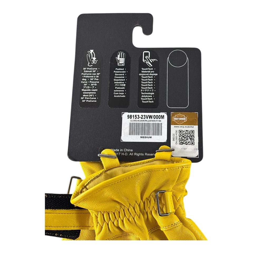 Harley-Davidson Yellow Leather Riding Gloves Medium NWT Touchscreen 98153-23VW - Image 3 of 3