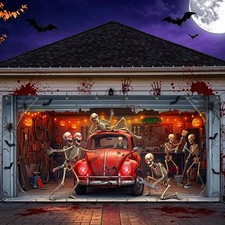 Halloween Garage Door Cover 7X16 FT, Funny Skeleton for 2 Car Garage