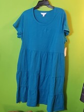 Time & Tru Women's Tiered Knit Dress LARGE (12-14) Deep Sea New W Tags