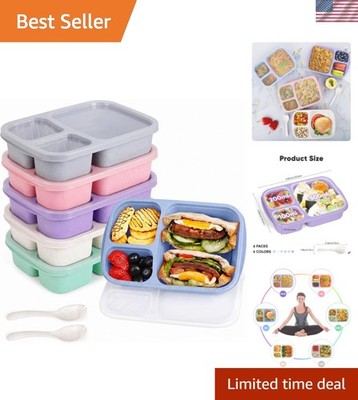6 Pack Bento Box Adult, 3 Compartment Lunch Containers for Adults