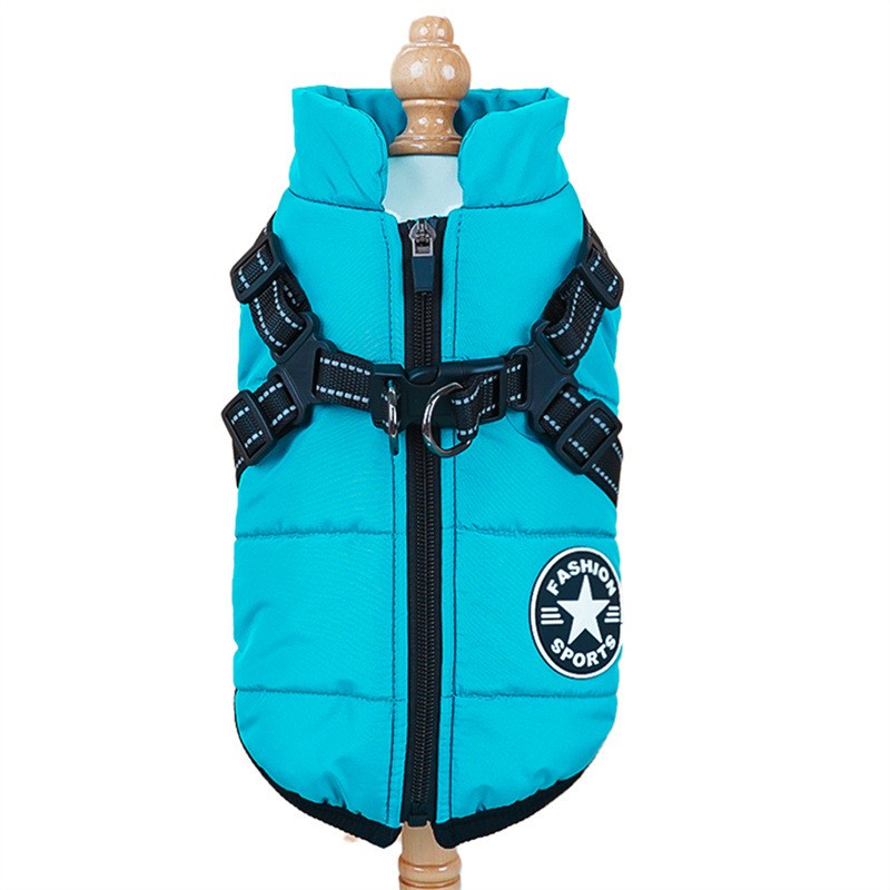 Dog Winter Jacket with Harness Windproof Waterproof Pet Warm Dog Clothing Coat
