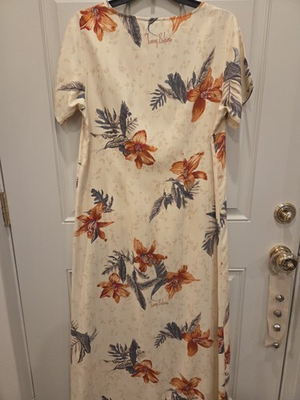 #ad Tommy Bahama Maxi Dress Womens Medium Tan Floral 100% Silk Short Sleeve Hawaiian $29.99