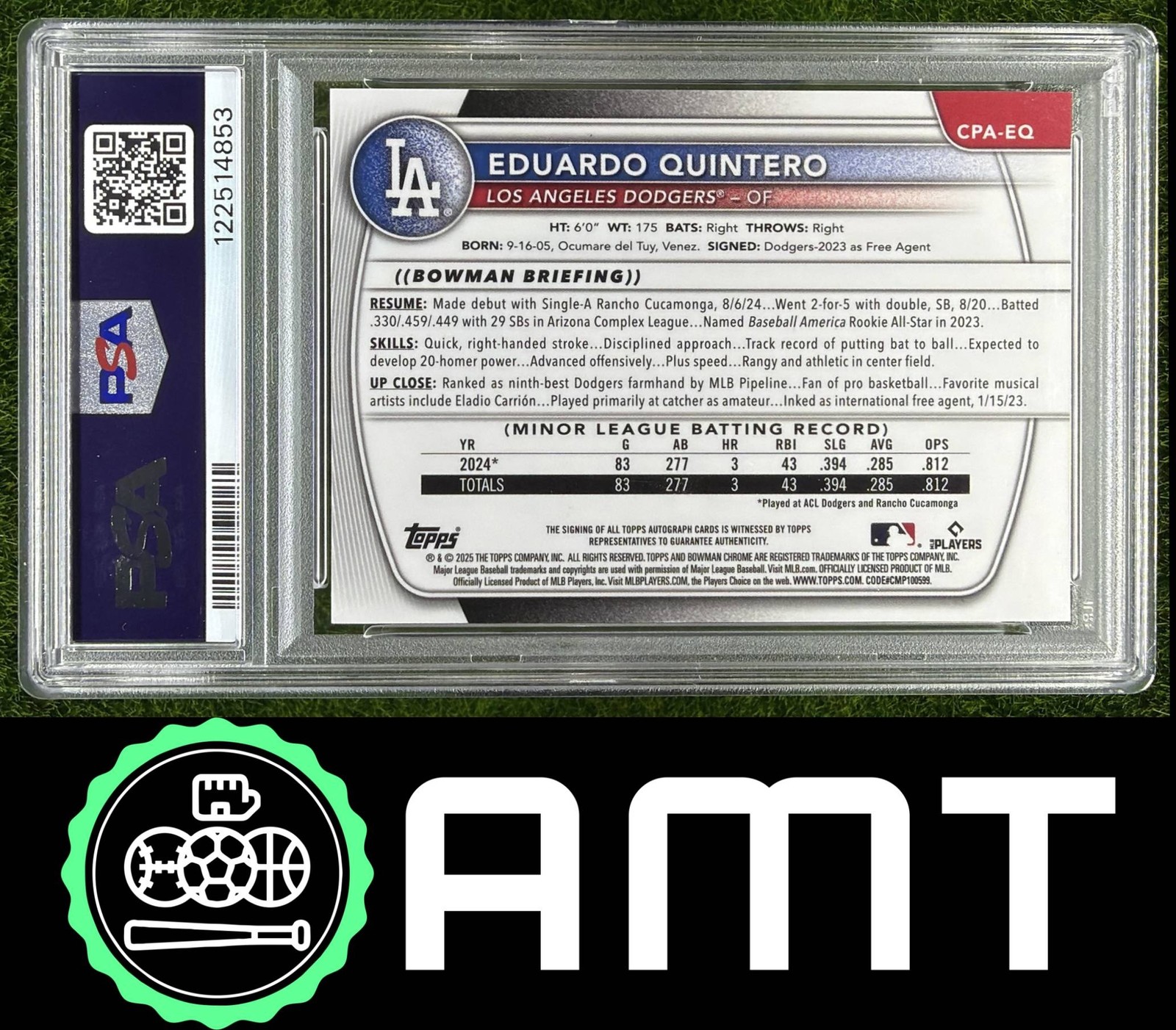Eduardo Quintero Auto PSA 10 2025 Bowman 7/50 Chrome Prospect Gold Shimmer 4853 view 2