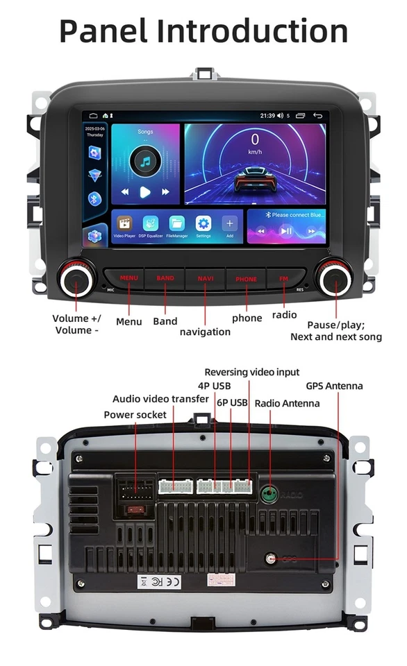 CarPlay для Fiat 500L 2013-2019 автомобильный стерео радио плеер GPS навигатор + CAM Android 15 - Изображение 3 из 4