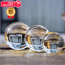 Crystal Ball Set of 3 Clear Glass Decorative Spheres 60/80/100mm, Transparent
