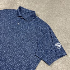 Peter Millar Crown Crafted Polo Shirt Mens XL Blue AOP Floral Cocktail Glasses