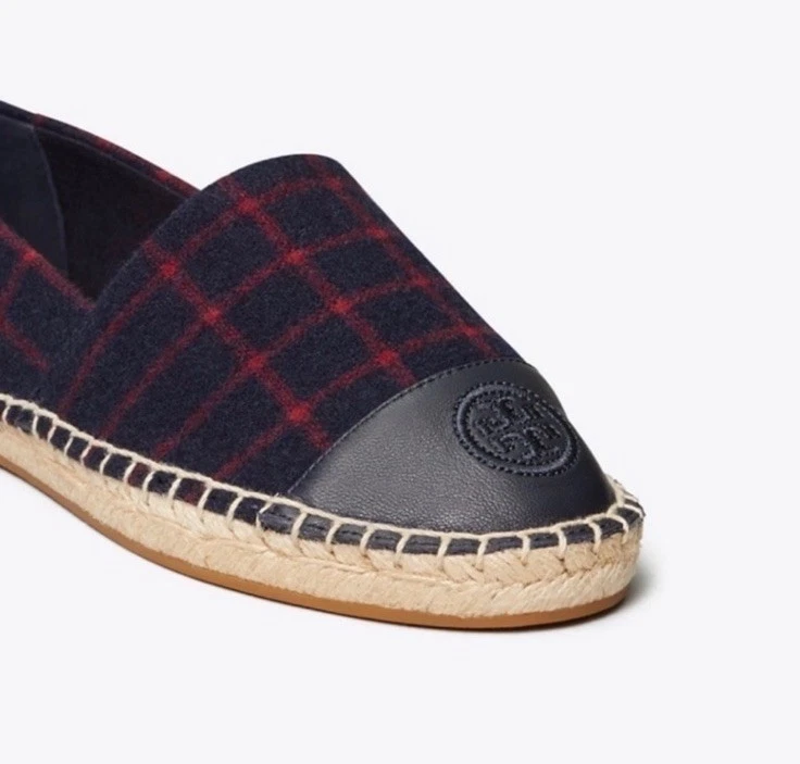 Tory Burch Espadrille туфли плоскостях клетку чек шерсти кожи классический праздник 7,5 - Изображение 2 из 4