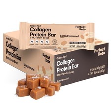 Perfect Keto Bars - Snacks with Collagen and MCT Salted Caramel, 12 Bars 