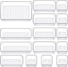 15 Piece Clear Plastic Drawer Organizers 4 Sizes Set