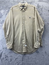 POLO RALPH LAUREN Shirt Men’s Large Khaki USA Made Button Down VINTAGE