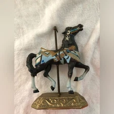 Vintage Carousel Horse Figurine metal horse brass tone base 9”x 6” x 3.5”