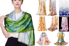 100 Silk Women Scarf neckerchief Shawl Wrap floral pink red blue gray green MY2