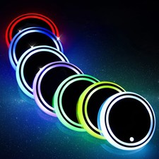 2pcs LED Car Cup Holder Lights, 7 Colors Changing USB Charging Mat Waterproof
