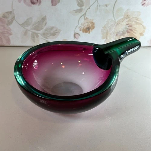 VTG Murano ? Sommerso ? Glass Cigar Ashtray Bowl Purple Green MCM Poker Nights