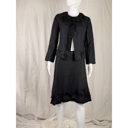Vintage 2006 Prada skirt and jacket suit set. Beaded black linen size 40