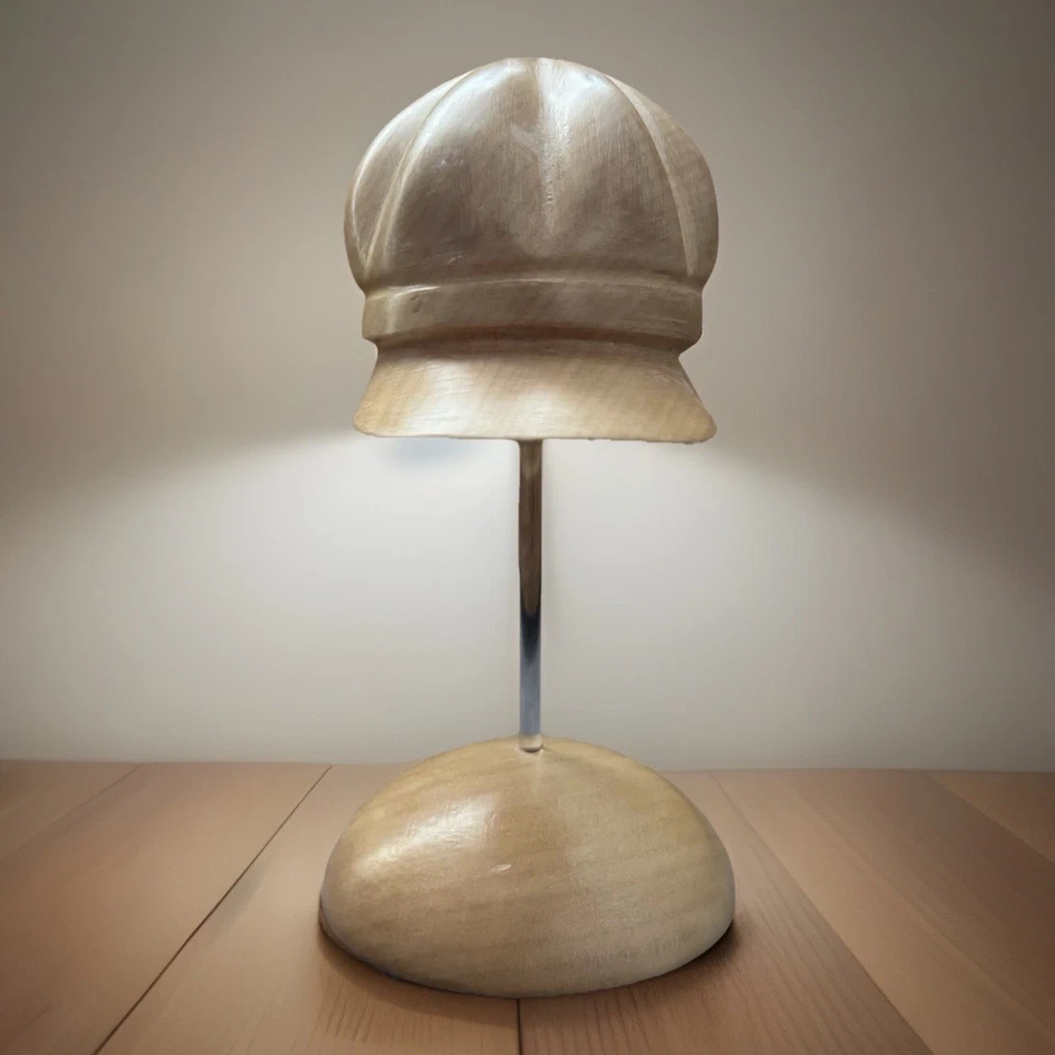 Set of 2 BINI FIRENZE 7.5" Wooden Hat Sculptures Glass Stick Wood Bases ITALY - Image 2 of 4