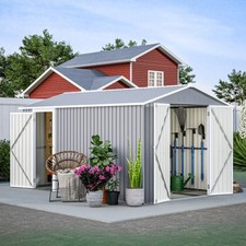 8'x12' Outdoor Metal Storage Shed with Floor Frame, Galvanized Steel Garden Shed