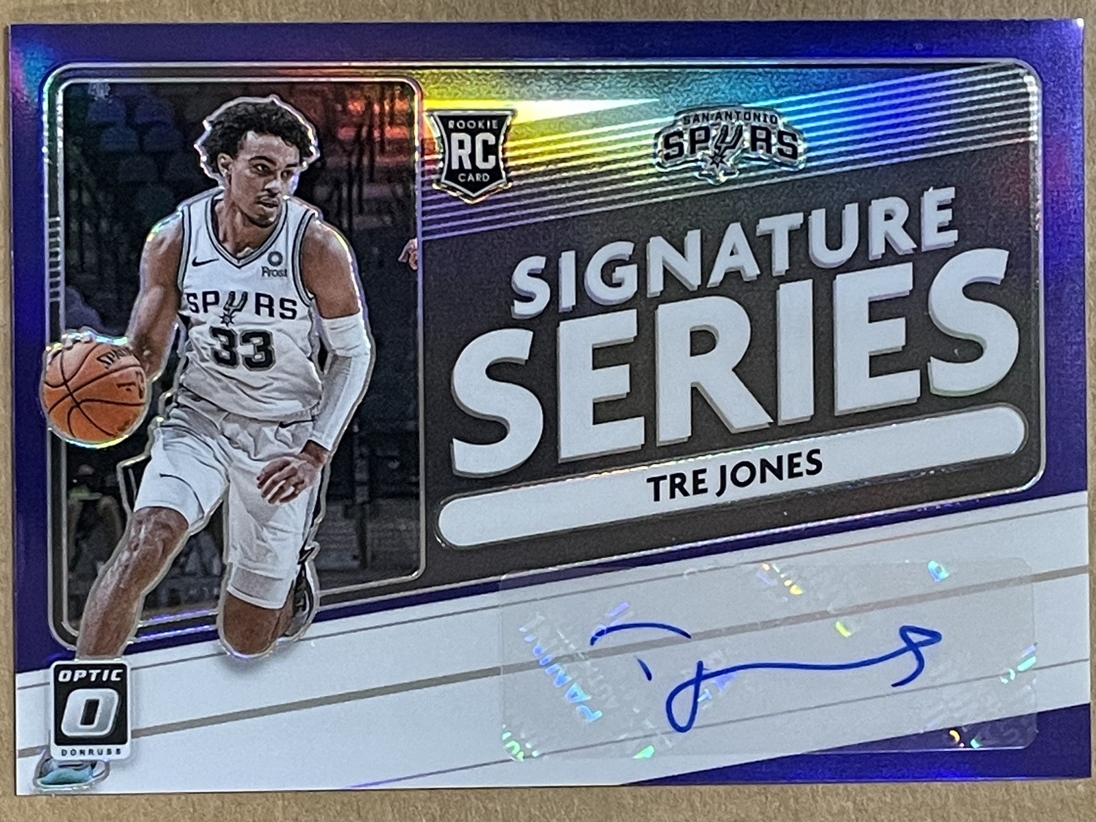 2020-21 Donruss Optic Tre Jones RC Auto Signature Series Purple Spurs