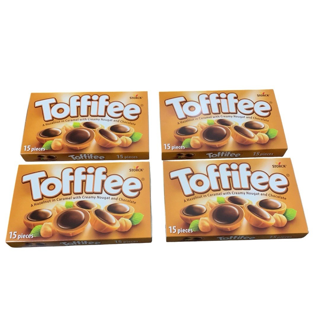 Toffifee Chocolate Hazelnut in Chewy Caramel Toffee British Candy. 4 x 125g