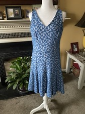 Nine West Womens Dress 8 Blue Lace Sleeveless Fit & Flare Party Classic Preppy