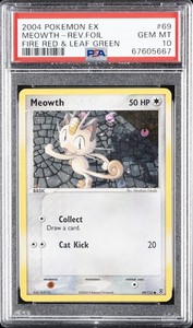 2004 POKEMON EX FIRE RED & LEAF GREEN #69 MEOWTH-REVERSE FOIL PSA 10