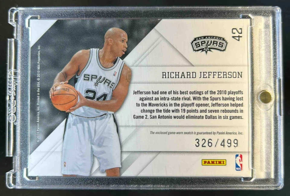 2010-11 Prestige Richard Jefferson Prestigious Pros Jersey Green #326/499 Spurs - Image 2 of 2