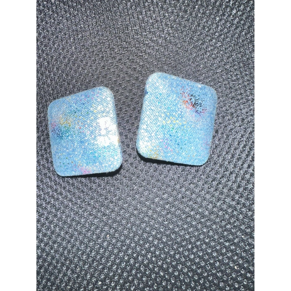 Square Blue Denim Iridescent Post Earrings Statement Jewelry Fashion Accessory Foto 4 de 4