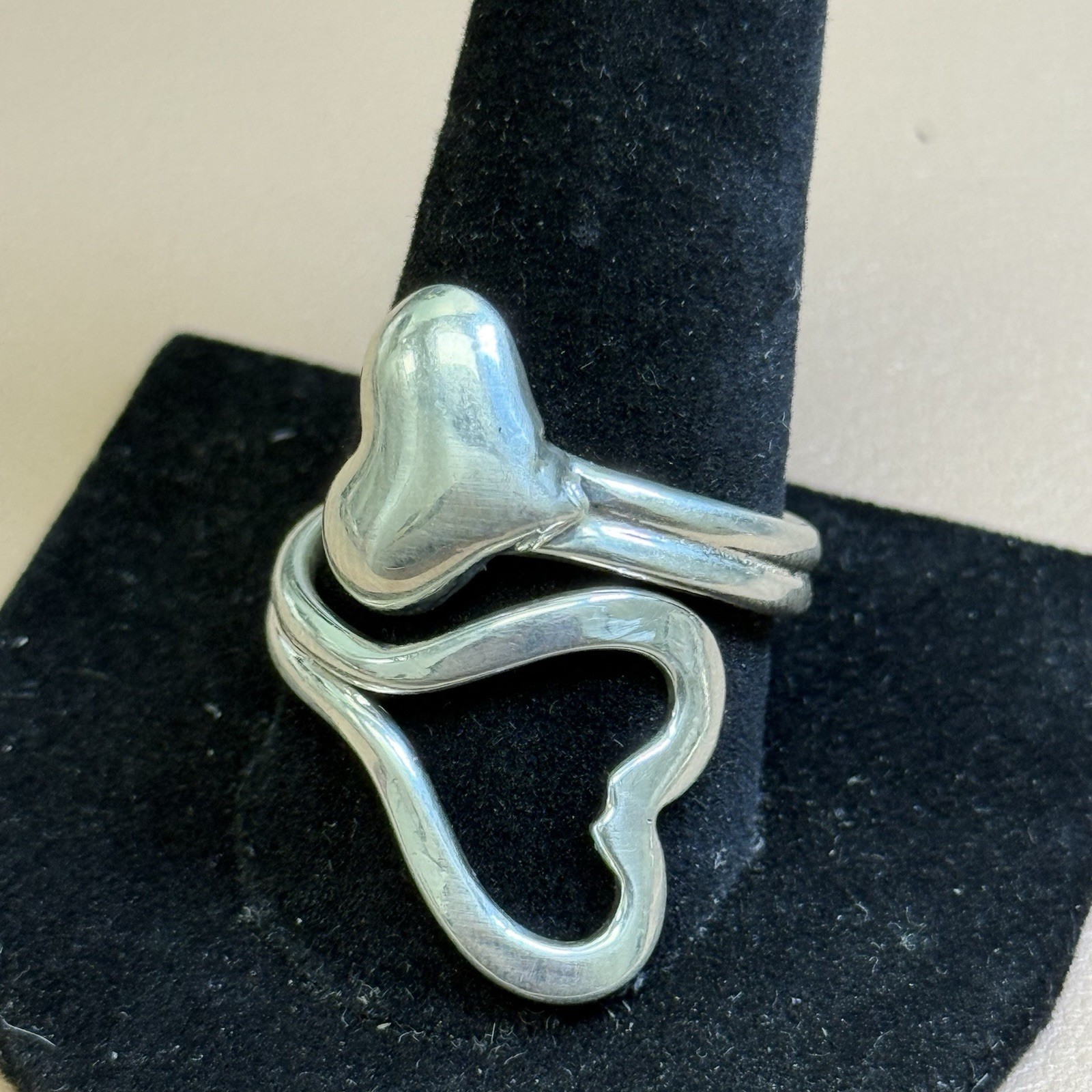 Open Heart Statement Ring Real Solid 925 Sterling… - image 1