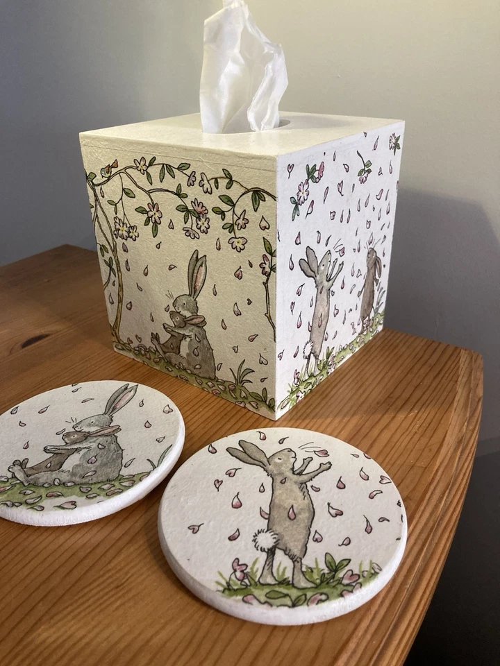Wooden MDF tissue Box Cover Set With 2 Matching Coasters Ideal For A Nursery NEW - Image 2 of 4