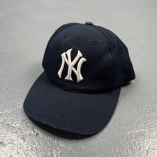 Vintage 90s New York Yankees Snapback Hat Cap Navy Blue Wool Blend LogoAthletic