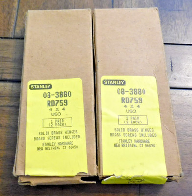 STANLEY 08-3880 Solid Brass 4'' Hinges-New In Box