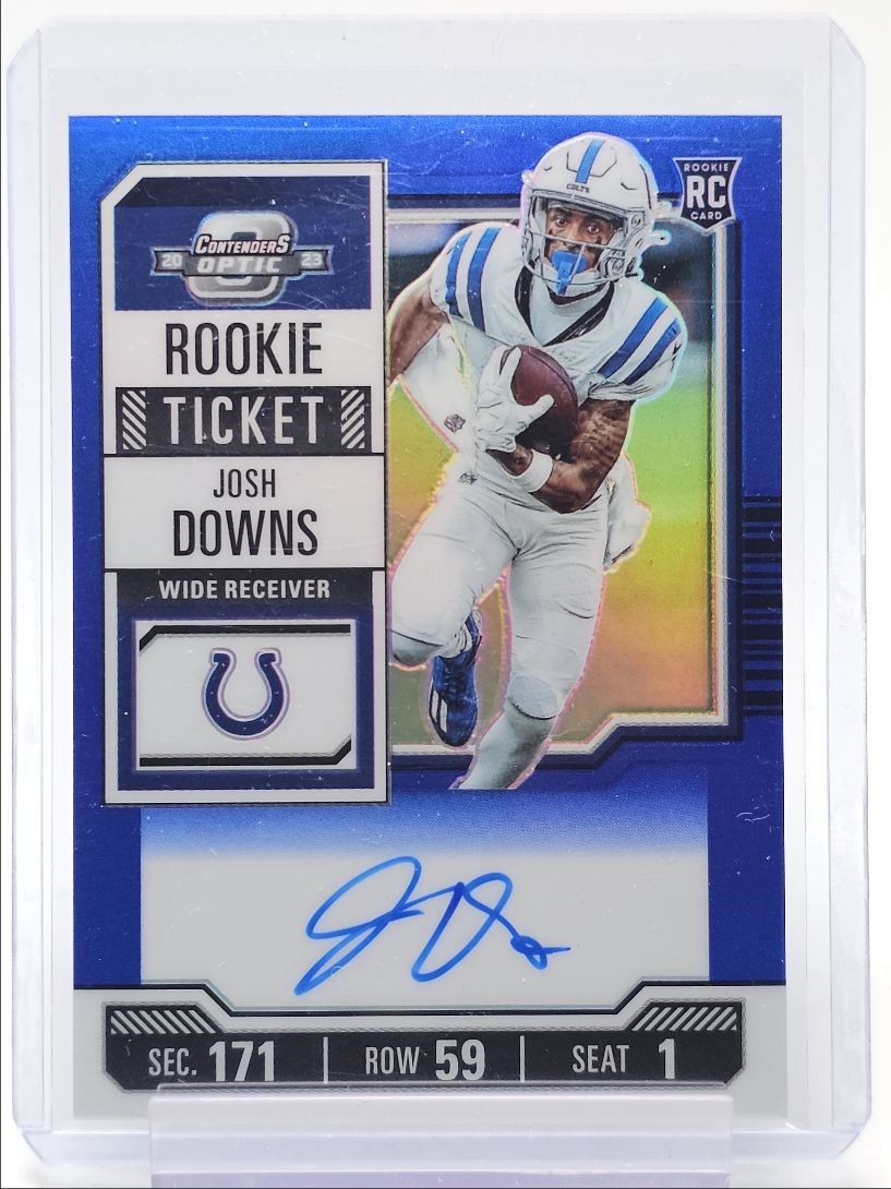 JOSH DOWNS 2023 CONTENDERS OPTIC ROOKIE TICKET BLUE PRIZM RC AUTO /75 Q6116