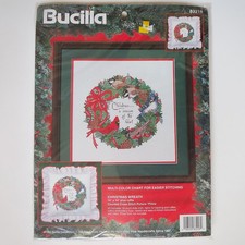 Bucilla Counted Cross Stitch 83218 Christmas Wreath with Birds 14 x 14" -Sealed