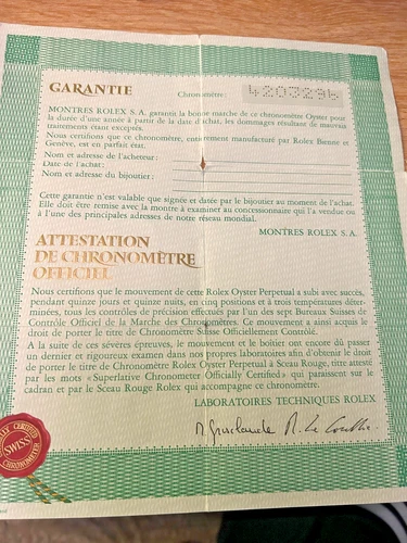 Original Rolex vintage warranty  serie paper Rolex old