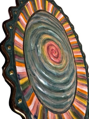 RARE Retired MACKENZIE CHILDS Trapeze 17.5 X12.5  Platter Copper And Gold Accent