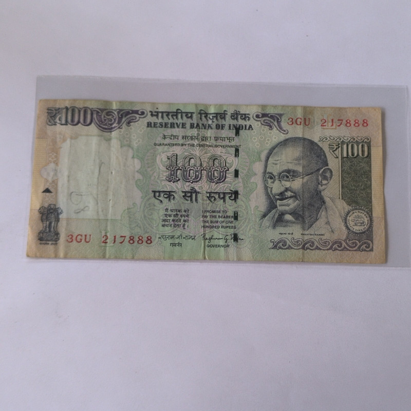 India Reserve Bank of India ₹100 Mahatma Gandhi Banknote Serial 3GU217888
