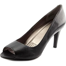 PeeptoePump Black Leather Easy Spirit Pumps